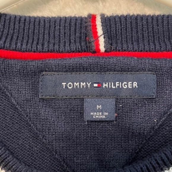 Tommy Hilfiger Mens Blue Gray Color Block Crewneck Cotton Knit Sweater Sz Medium - Picture 5 of 9